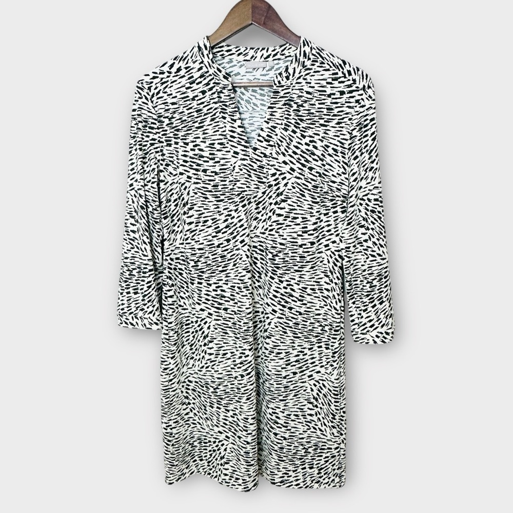 Ellie Kai Green and Cream Printed 3/4 Sleeve Dress Size 8